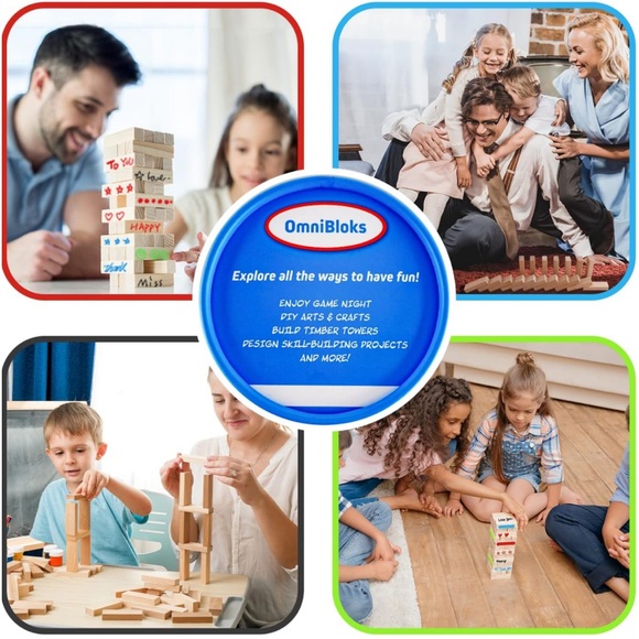 Tumbling Tower🗼Game w 54 Blank Tumbling Blocks🧱 4 Coloring Markers🖍️ - Picture 8 of 8